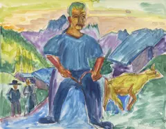 Ernst Ludwig Kirchner, Kuh und Treiber, 1919, Aquarell über Kreide auf festem Papier