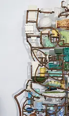Joel Otterson, American Portable Pottery Museum (Wall of China), 1994, 125 ceramic pieces, copper plumbing pipe, steel, rubber casters