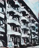 Roger Herman, Untitled (Apartment Buildings) (2), 1985, Oil on canvas in two panels