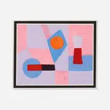 Josef Zenk, Composition in Blue and Pink, gouache on paper