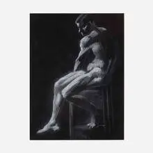 Figure Study by Hilla Rebay, chalk on black paper, sold Sep 2022