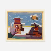 Untitled #676 by Werner Drewes, 1953, oil on parchment, sold Sep 2022