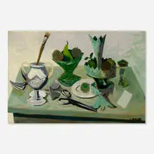 Claude Venard, Untitled (Still Life with Paintbrush), oil on canvas