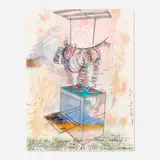 Dennis Oppenheim, Study for Second Generation Image Appliance Spirit #2, 1988, oil stick, oil wash, pastel, colored pencil, pencil, glitter glue and screenprint on paper