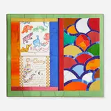 Two Panel Art with Animals by Niki de Saint Phalle, 1987, mirrored glass, painted ceramic, gouache on painted wood panel, sold Sep 2022