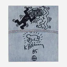 Untitled by Keith Haring, 1985, ink on denim, sold Sep 2022
