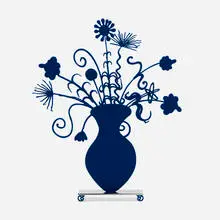 Flores Blue by Kenny Scharf, 2021, shaped aluminum with blue flock mounted to a polished stainless steel base with flocked feet, sold Sep 2022