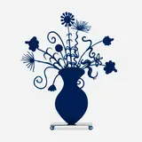 Kenny Scharf, Flores Blue, 2021, shaped aluminum with blue flock mounted to a polished stainless steel base with flocked feet