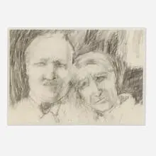 Elaine de Kooning, Barnett Newman and Willem de Kooning, 1964-65, graphite on irregularly cut paper