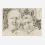 Elaine de Kooning, Barnett Newman and Willem de Kooning, 1964-65, graphite on irregularly cut paper