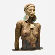 Untitled (Female Torso) by Woodrow Nash, 2009, stoneware, copper, steel, bone, mixed media, sold Jan 2026