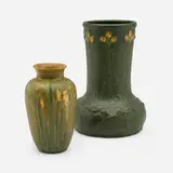 Kevin Hicks for Ephraim Pottery, Grueby-style vases, set of two