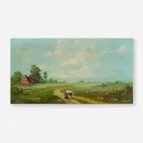 Heinrich Bohn, Pastoral landscape with house and cow, oil on board