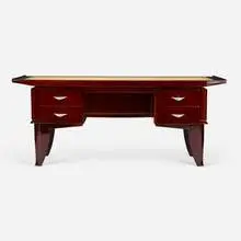 Art Déco, Executive desk, c. 1935, lacquered mahogany, embossed and gilt leather, aluminum