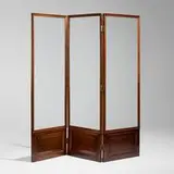 Moderne, Three-panel folding screen, c. 1950, mahogany, glass, lacquered wood