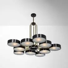 Studio Van den Akker, Abbott chandelier, c. 2017, brass, patinated brass and steel, frosted glass
