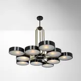 Studio Van den Akker, Abbott chandelier, c. 2017, brass, patinated brass and steel, frosted glass