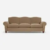 Dominique, Sofa, c. 1940, microfiber upholstery, leather piping, mahogany