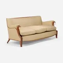 Alfred Chambon, Settee, c. 1920, mahogany, upholstery, brass-plated metal