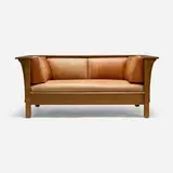 Stickley-Audi, Paneled settee, 1992, oak, leather upholstery