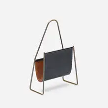 magazine stand, model 3808 by Carl Auböck, 1950, brass, leather, sold Jul 2016