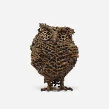 Folk Art, owl, c. 1960, steel, brass-coated steel