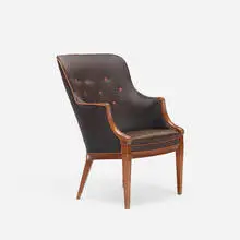 lounge chair by Frits Henningsen, c. 1925, horsehair, mahogany, leather, sold Jul 2016