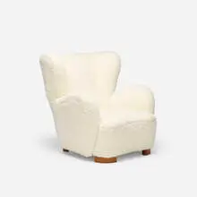 attribution Flemming Lassen, lounge chair, c. 1935, sheepskin, stained beech