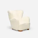 attribution Flemming Lassen, lounge chair, c. 1935, sheepskin, stained beech