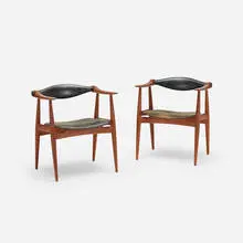 armchairs model CH34, pair by Hans J. Wegner, 1960, stained teak, leather, sold Jul 2016