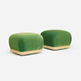 Karl Springer, ottomans, pair, c. 1980, upholstery, straw, brass