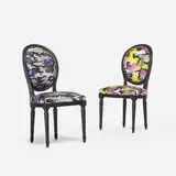 Anselm Reyle for Dior, custom Louis XVI chairs, pair, 2011, lacquered wood, Anselm Reyle upholstery