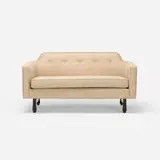 settee by Edward Wormley, c. 1967, upholstery, lacquered wood, sold Jul 2016