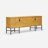 Roger Sprunger, credenza, c. 1965, maple burl, oxidized brass