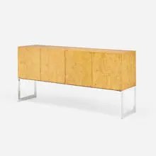 Milo Baughman, cabinet, c. 1970, burled maple, chrome-plated steel