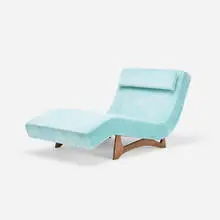 Wave chaise lounge by Adrian Pearsall, c. 1965, upholstery, stained oak, sold Jul 2016