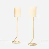 Adrien Audoux and Frida Minet, floor lamps, pair, c. 1950, rope, straw, brass