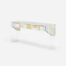 Paul Evans, Cityscape console, c. 1970, chrome-plated steel, brass, Lucite