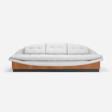 Adrian Pearsall, sofa, c. 1965, upholstery, stained walnut, lacquered wood