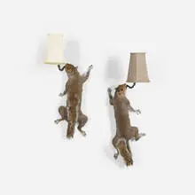 Alex Randall, Squirrel Wall Light, pair, 2010, humanely sourced taxidermy squirrels, silk shades