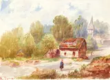 Lot of 3 paintings of Normandy, France, all unframed: 1. Normandie Avant l'orage (Normandy Before the Storm) by Regis Francois Gignoux, c.1875, watercolor on paper, offered Aug 2020