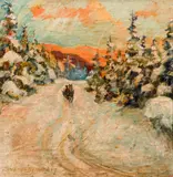 Winter Sunset by Sverre Nyhue?, 1917, oil on canvas, offered Aug 2020