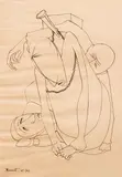 Chained Figures by Barrett, 1949, ink drawing on sketch paper, offered Aug 2020