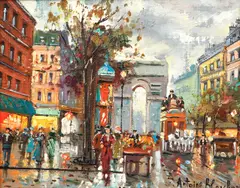 Parisian Street Scene by Antoine Blanchard, Oil on canvas, offered Aug 2020