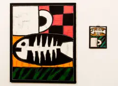 Fishbone together with Study, primary piece by Katrin Braun, oil on canvas, offered Aug 2020