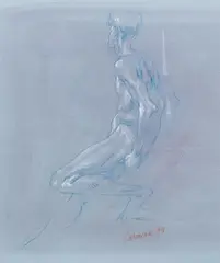 Harry Carmean, Group of 4 Studies of the Male Nude, colored, pencil on paper, each one