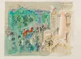 Raoul Dufy, Two Horse Racing Scenes, (possibly Epsom), 1950's, lithographs printed in colors, both
