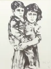 Moshe Gat, Sister and Brother, lithograph