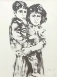 Moshe Gat, Sister and Brother, lithograph