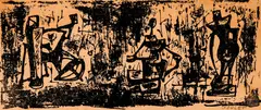 Lorrie Goulet, (Born 1925), Abstract Figures Notecard, woodcut on tan paper